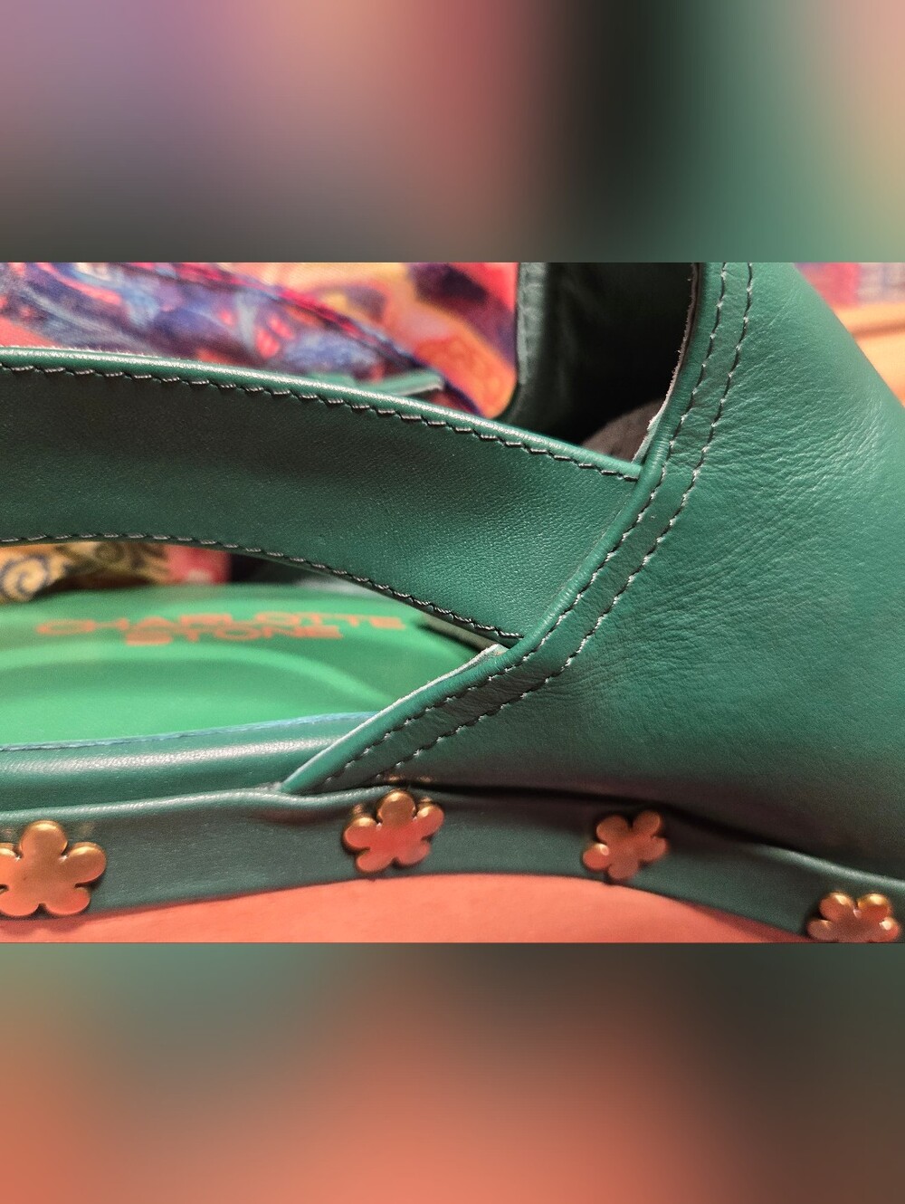 Charlotte Stone Hari Platform Slingback Studded Clogs - Juniper Flower Green - 8 - Picture 7 of 7
